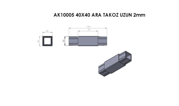 AK10005 40×40 Ara Takoz Uzun 2 mm - Görsel 2