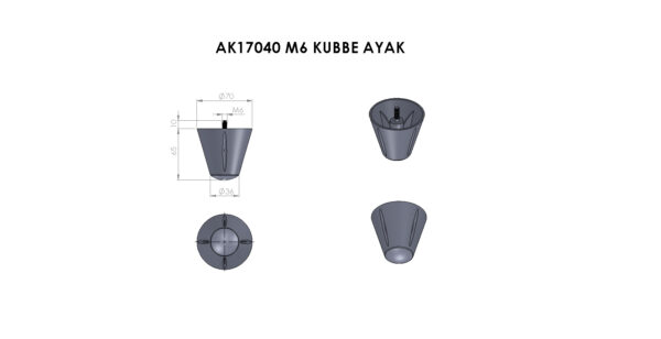 AK17040 M6 Kubbe Ayak