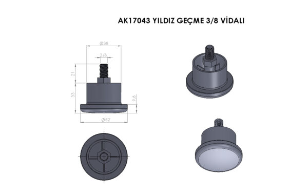 AK17043 Yıldız Geçme 3/8 Vidalı - Görsel 3