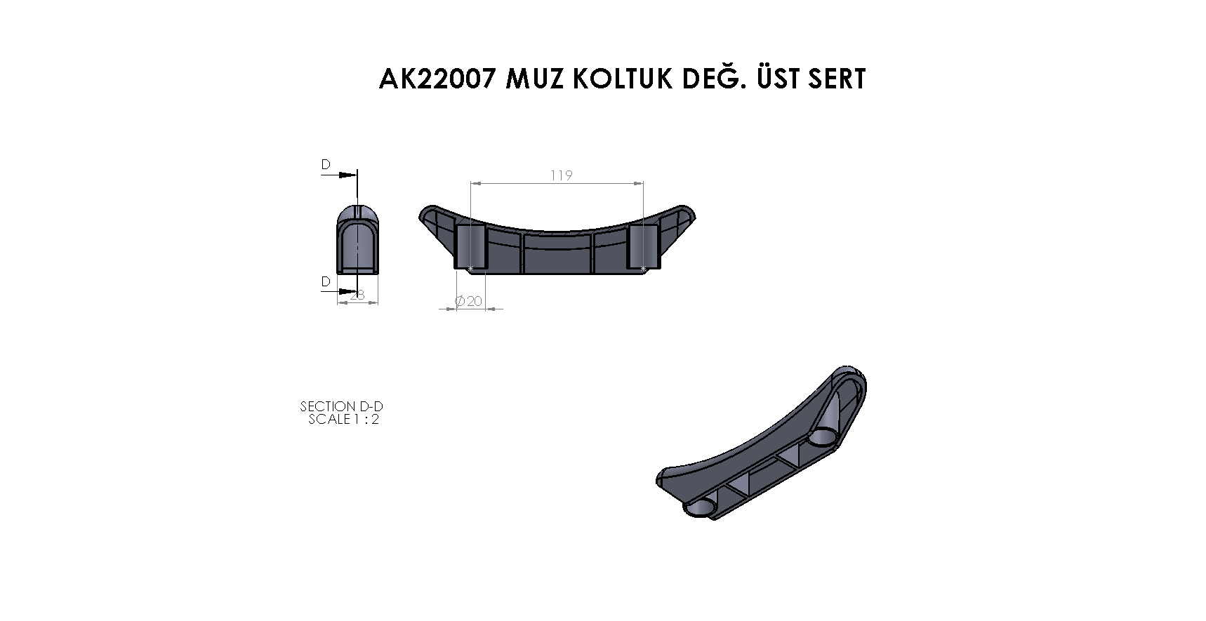 AK22007 Muz Koltuk Değneği Üst Sert Adem Koç Plastik