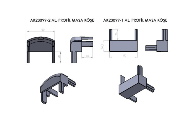 AK23099-2 Alüminyum Profil Masa Köşe - Görsel 2
